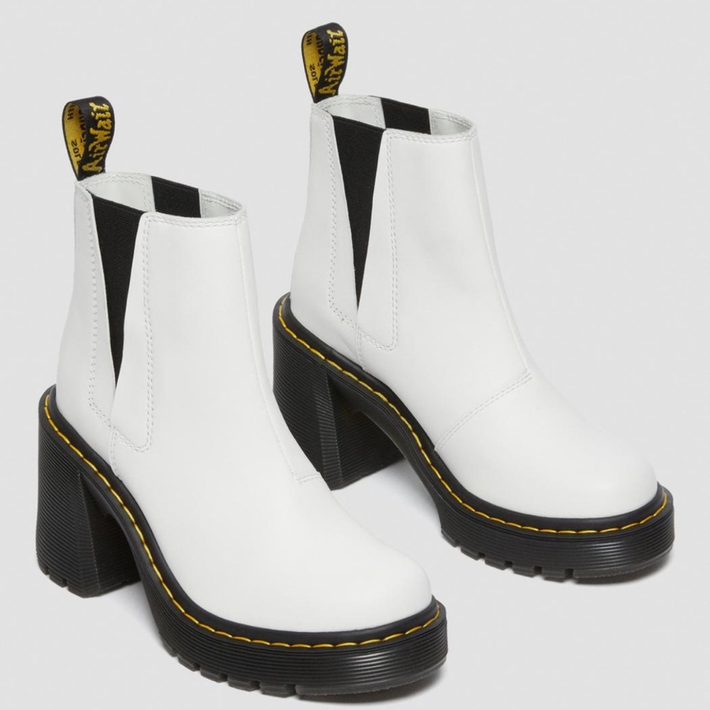 Dr. Martens Spence White Leather Flared Heel Chelsea Boots Size US 6 UK 4